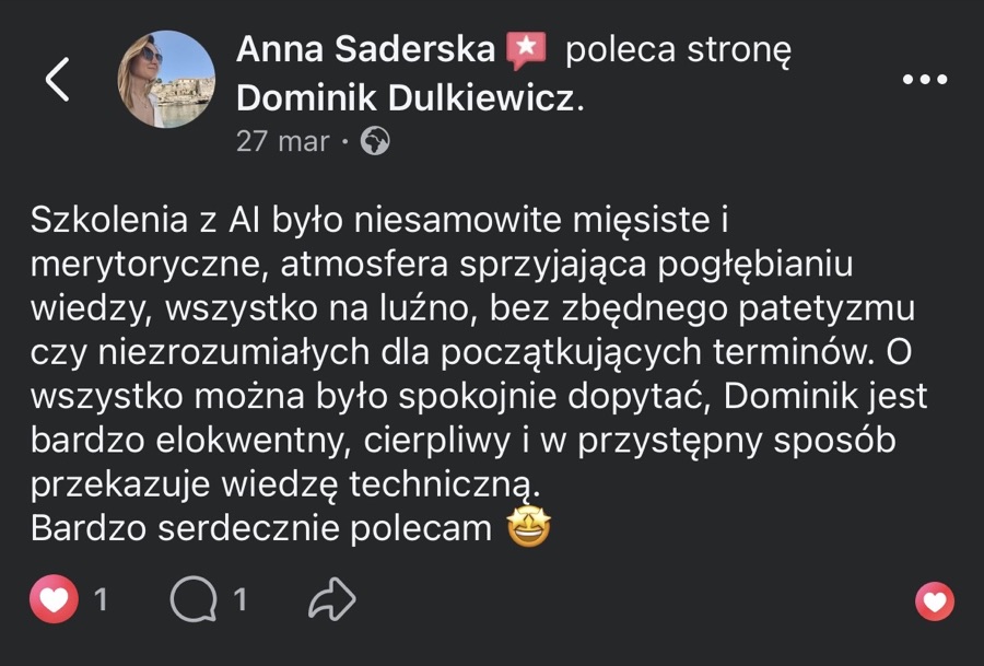 Opinia z Facebooka