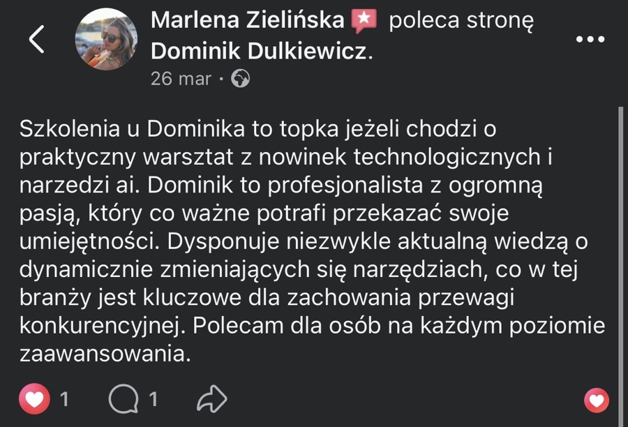 Opinia z Facebooka