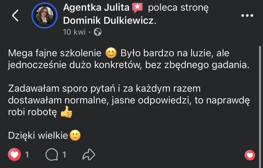 Opinia z Facebooka